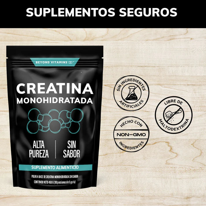 Creatina Monohidratada Micronizada – Potencia y Rendimiento en Cada Scoop, 90 porciones, bolsa con 450g.